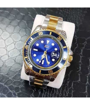 Orologio Polso Zcc Submarine Uomo Analogico Quarzo Datario Oro Silver Blu         