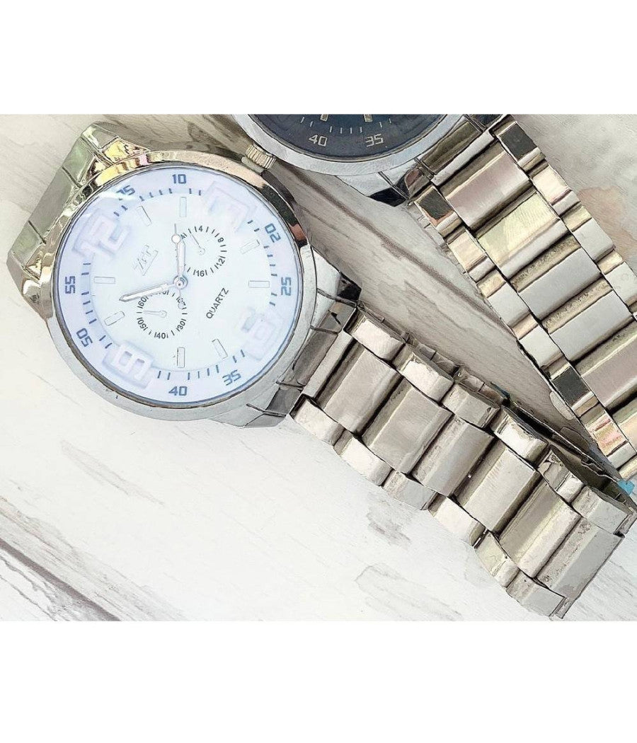 Orologio Polso Zcc Uomo Acciaio Analogico Quarzo Cronografo Silver Quadrante Bianco         