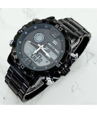 Orologio Polso Zcc Uomo Acciaio Dual Time Calendario Allarme Impermeabile Nero         