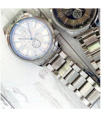 Orologio Polso Zcc Uomo Analogico Acciaio Moderno Crono Silver Quadrante Bianco         