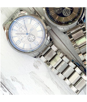 Orologio Polso Zcc Uomo Analogico Acciaio Moderno Crono Silver Quadrante Bianco         