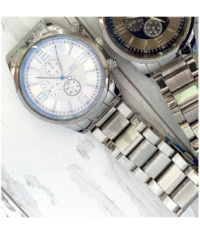 Orologio Polso Zcc Uomo Analogico Acciaio Moderno Crono Silver Quadrante Bianco         