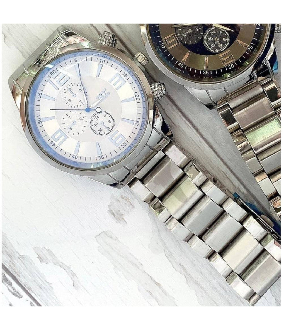 Orologio Polso Zcc Uomo Analogico Acciaio Moderno Crono Silver Quadrante Bianco         