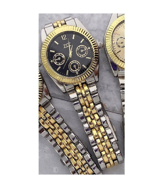 Orologio Polso Zcc Uomo Analogico Calendario Elegante Bicolore Quadrante Nero         