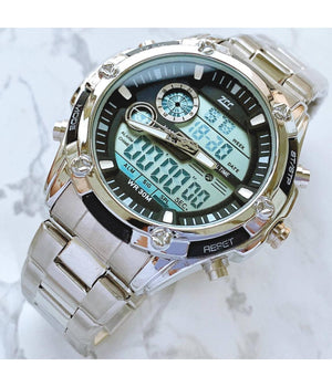 Orologio Polso Zcc Uomo Analogico Digitale Multifunzione Cronografo Silver Nero         