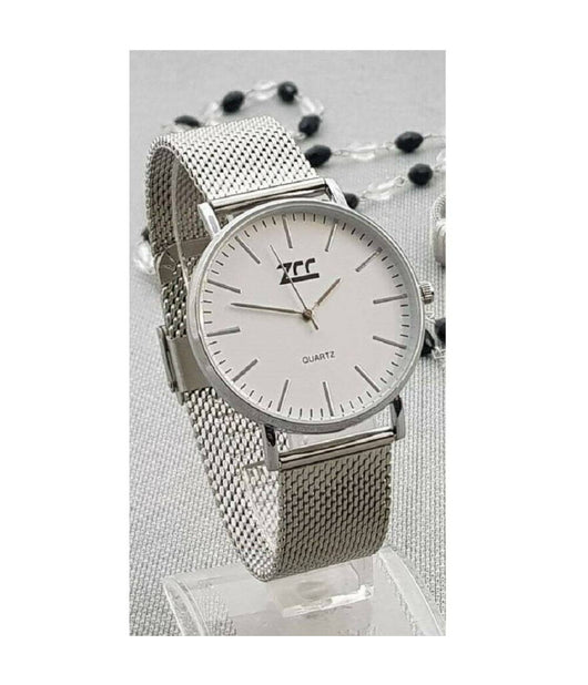 Orologio Polso Zcc Uomo Analogico Quarzo Moderno Fashion Silver Quadrante Bianco         