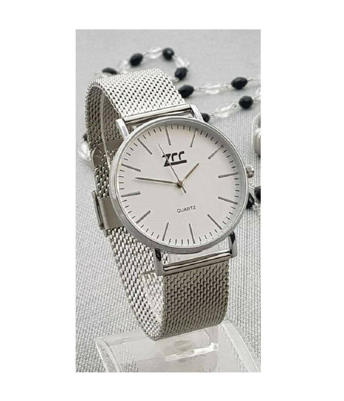 Orologio Polso Zcc Uomo Analogico Quarzo Moderno Fashion Silver Quadrante Bianco         