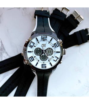 Orologio Polso Zcc Uomo Dual Time Analogico Digitale Sport Sveglia Bianco Nero         
