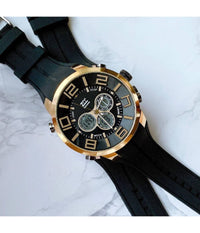 Orologio Polso Zcc Uomo Dual Time Analogico Digitale Sveglia Sport Dorato Nero         