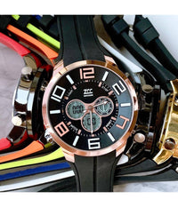 Orologio Polso Zcc Uomo Dual Time Analogico Digitale Sveglia Sport Rose Gold Nero         