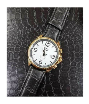 Orologio Polso Zcc Z001 Uomo Golden Automatico Data Cinturino Pelle Nero Bianco         