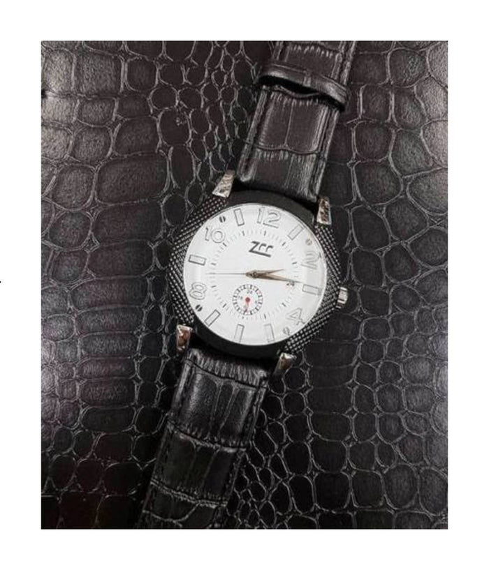 Orologio Polso Zcc Z002 Uomo Compass Automatico Data Cinturino Pelle Nero Bianco         