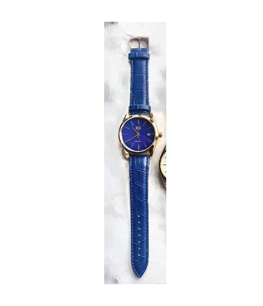 Orologio Polso Zcc Z003 Uomo Analogico Automatico Data Elegante Pelle Blu Dorato         