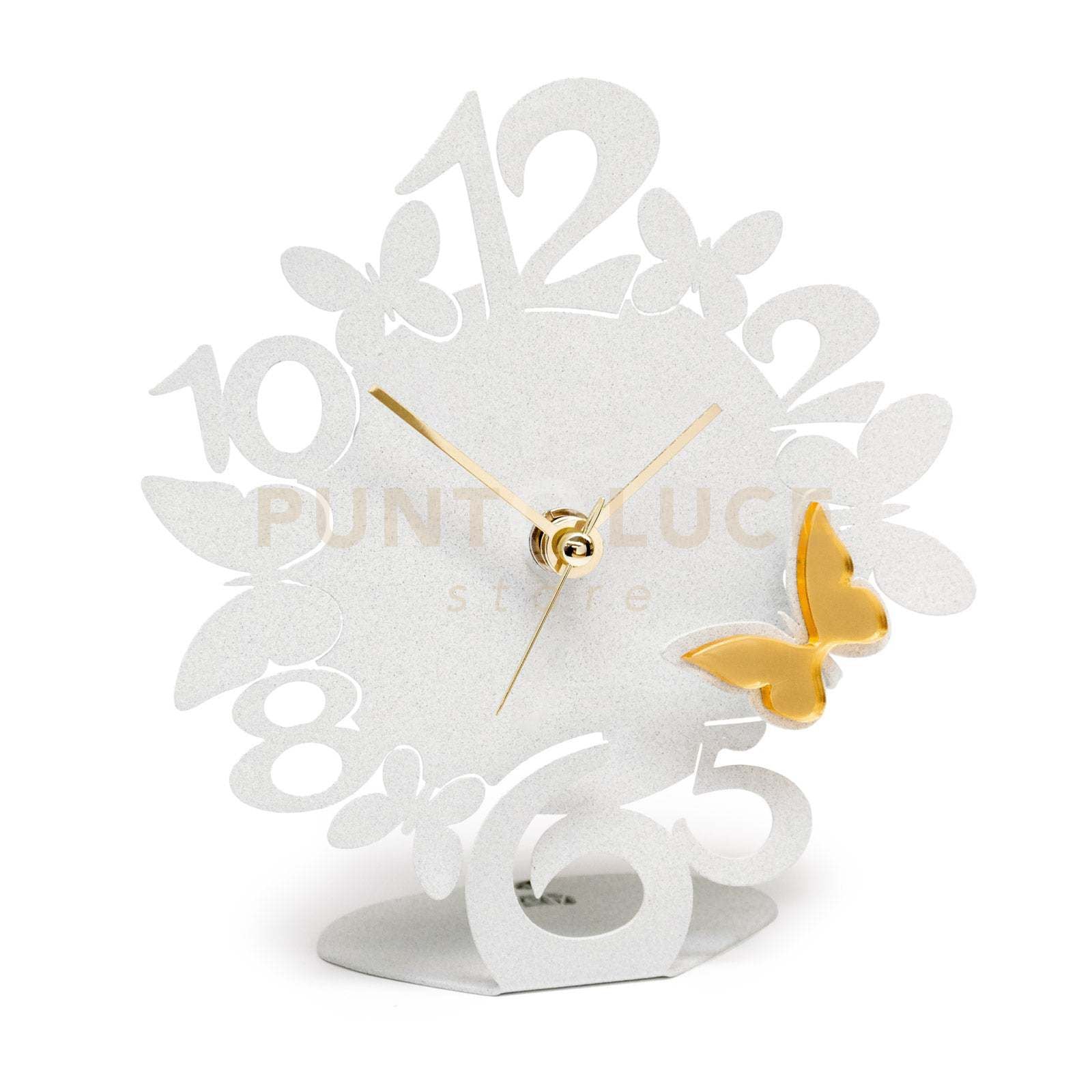 orologio sciame farfalline decorato Bianco in Ferro e polimetilmetacrilato 14x15cmh