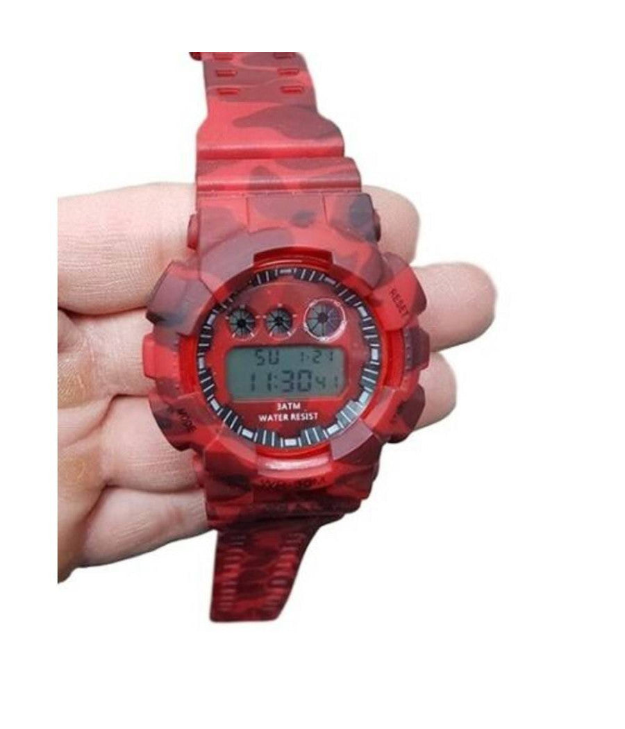 Orologio Sportivo Polso Zh 7901 Uomo Cronografo Digitale Data Camouflage Rosso         