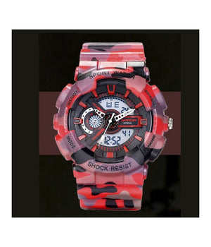 Orologio Sportivo Sanda Uomo Resistente Acqua Cronografo Camouflage Rosso         