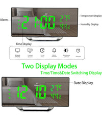 Orologio Sveglia Digitale Con Datario Termometro Display A Specchio Da Tavolo         