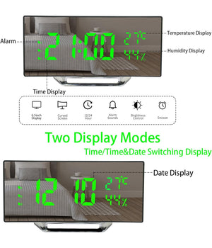 Orologio Sveglia Digitale Con Datario Termometro Display A Specchio Da Tavolo         