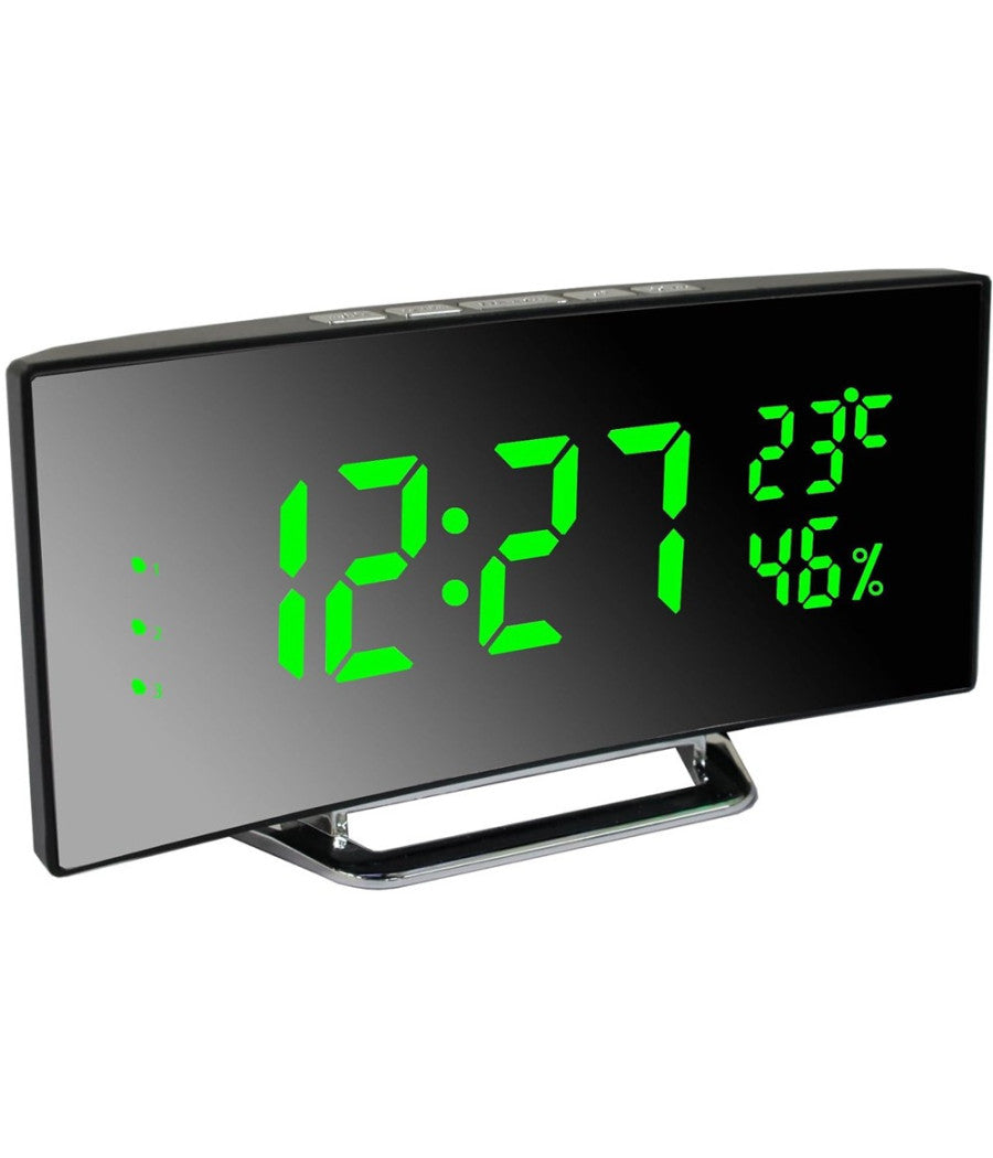 Orologio Sveglia Digitale Con Datario Termometro Display A Specchio Da Tavolo         