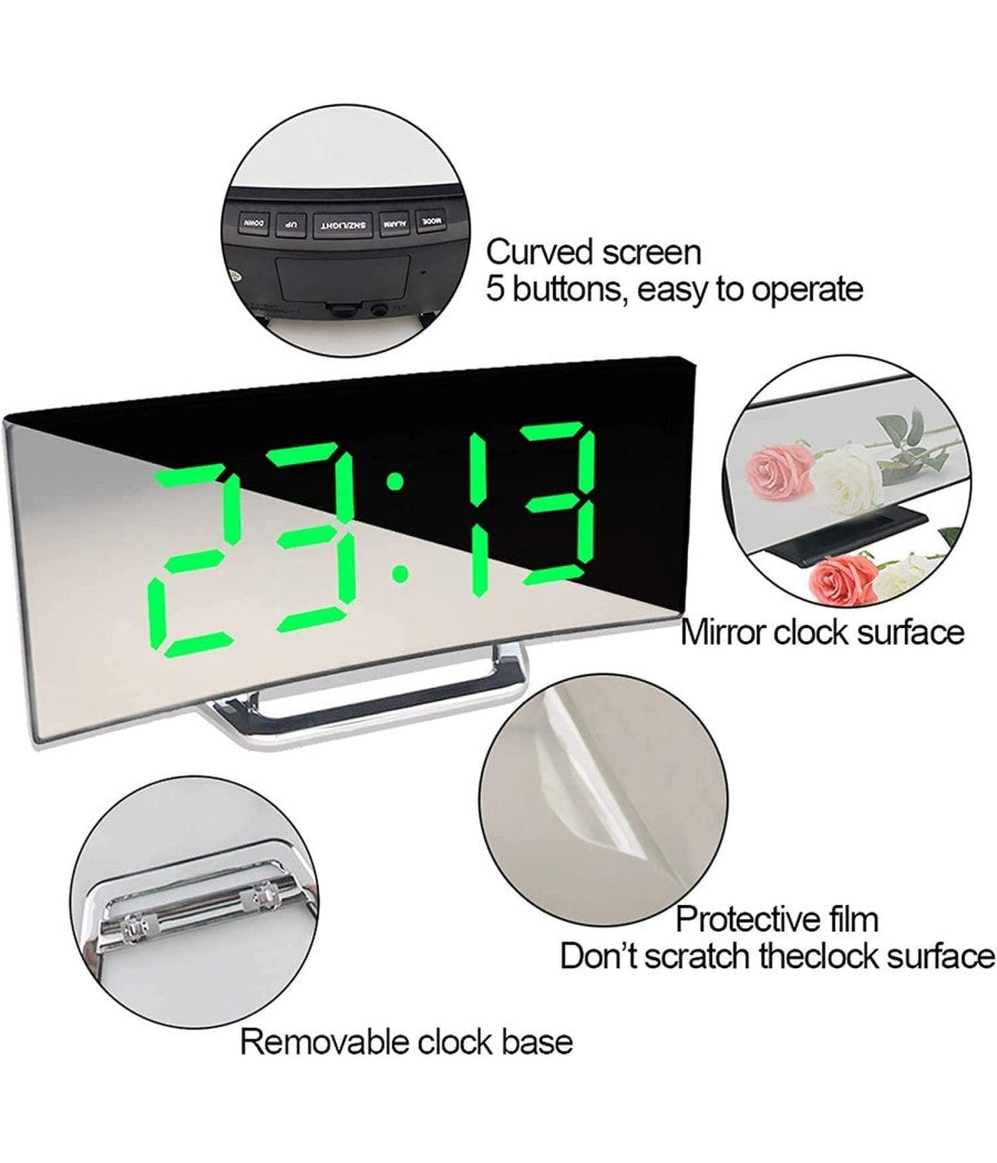 Orologio Sveglia Digitale Con Datario Termometro Display A Specchio Da Tavolo         