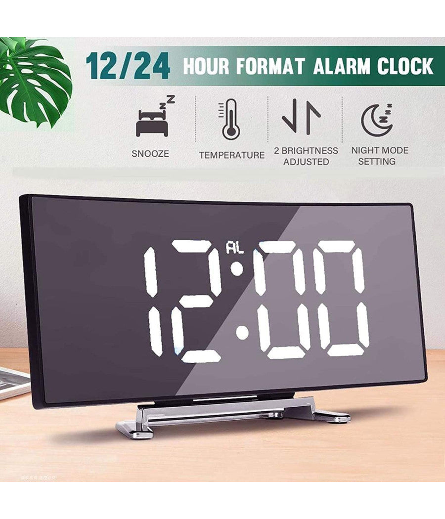 Orologio Sveglia Digitale Con Datario Termometro Display A Specchio Da Tavolo         