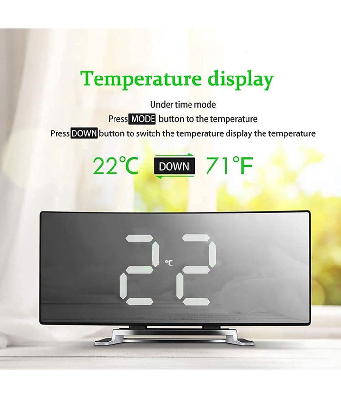 Orologio Sveglia Digitale Con Datario Termometro Display A Specchio Da Tavolo         