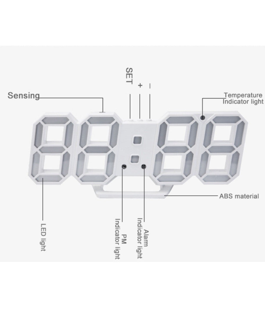 Orologio Sveglia Digitale Display 3d A Led Da Tavolo Parete Arredo Casa Ufficio         
