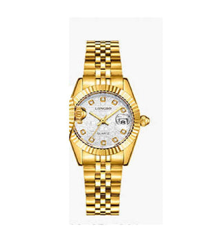 Orologio Uomo Donna Longbo 80435 In Acciaio Con Strass Impermeabile Dorato Bianco         