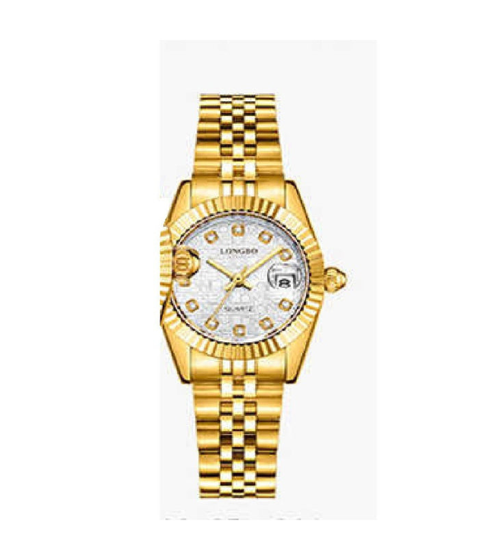 Orologio Uomo Donna Longbo 80435 In Acciaio Con Strass Impermeabile Dorato Bianco         