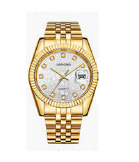 Orologio Uomo Donna Longbo 80435 In Acciaio Con Strass Impermeabile Dorato Bianco    -uomo    -