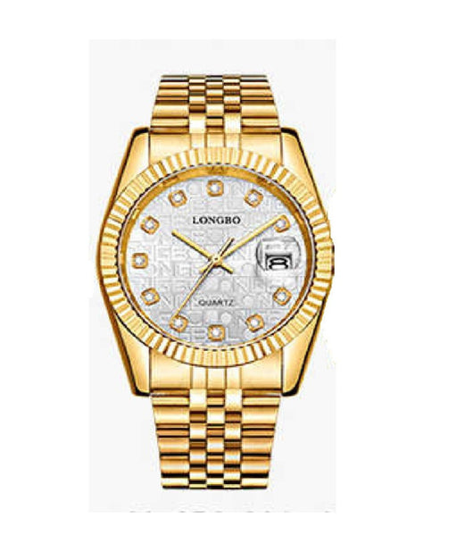 Orologio Uomo Donna Longbo 80435 In Acciaio Con Strass Impermeabile Dorato Bianco    -uomo    -