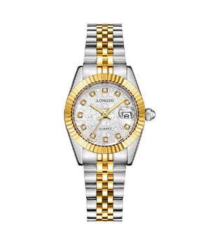 Orologio Uomo Donna Longbo 80435 In Acciaio Con Strass Impermeabile Silver Oro         