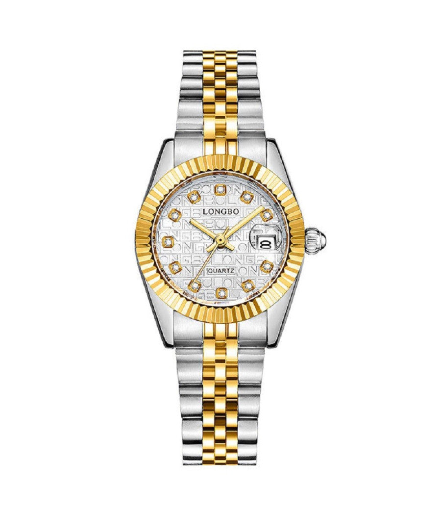 Orologio Uomo Donna Longbo 80435 In Acciaio Con Strass Impermeabile Silver Oro         