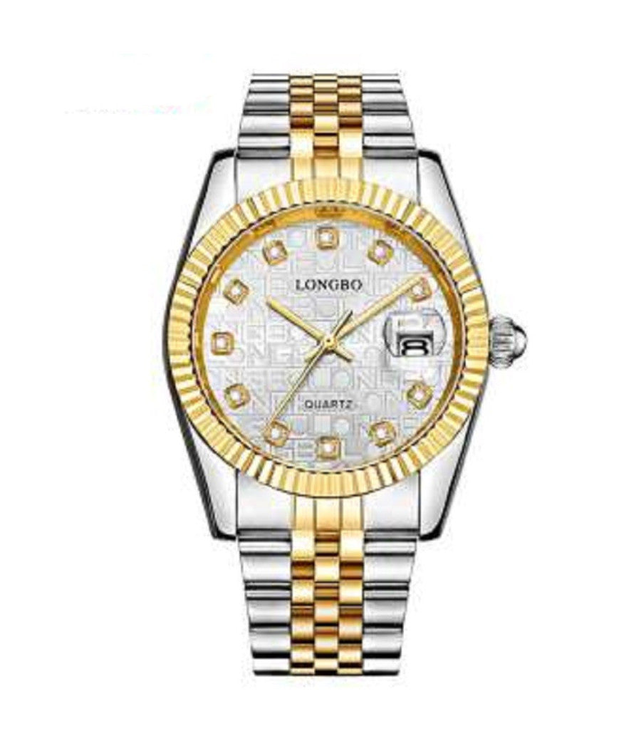 Orologio Uomo Donna Longbo 80435 In Acciaio Con Strass Impermeabile Silver Oro         