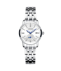 Orologio Uomo Donna Longbo 80436 Analogico Data Acciaio Silver Bianco Lancette Blu         