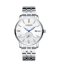 Orologio Uomo Donna Longbo 80436 Analogico Data Acciaio Silver Bianco Lancette Blu    -uomo    -