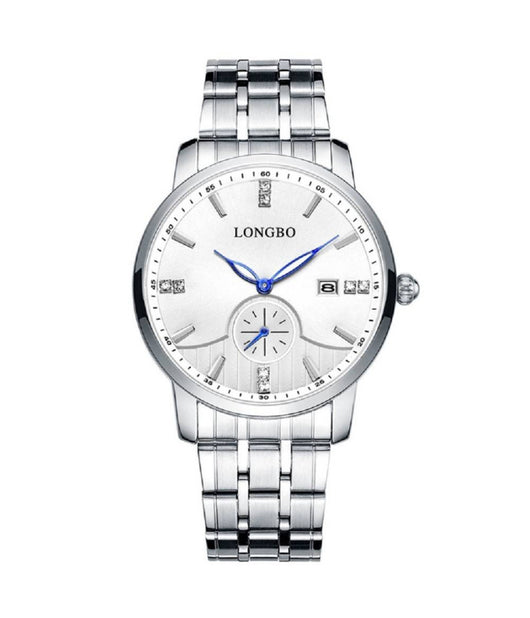Orologio Uomo Donna Longbo 80436 Analogico Data Acciaio Silver Bianco Lancette Blu    -uomo    -