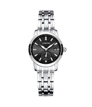Orologio Uomo Donna Longbo 80436 Analogico Data Impermeabile Acciaio Silver Nero    -donna    -
