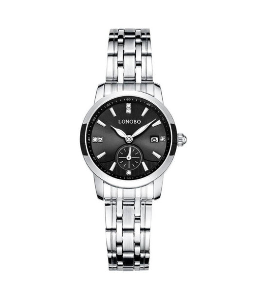 Orologio Uomo Donna Longbo 80436 Analogico Data Impermeabile Acciaio Silver Nero    -donna    -