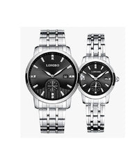 Orologio Uomo Donna Longbo 80436 Analogico Data Impermeabile Acciaio Silver Nero         