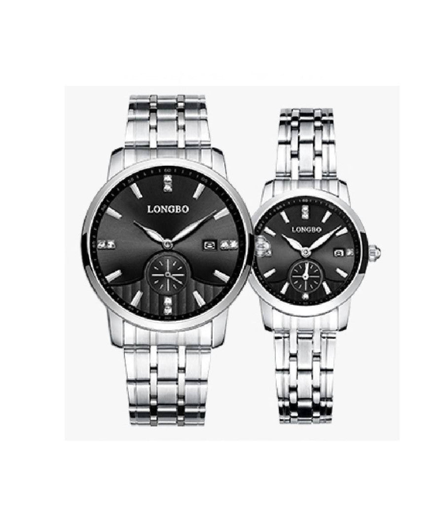 Orologio Uomo Donna Longbo 80436 Analogico Data Impermeabile Acciaio Silver Nero         