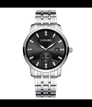 Orologio Uomo Donna Longbo 80436 Analogico Data Impermeabile Acciaio Silver Nero    -uomo    -