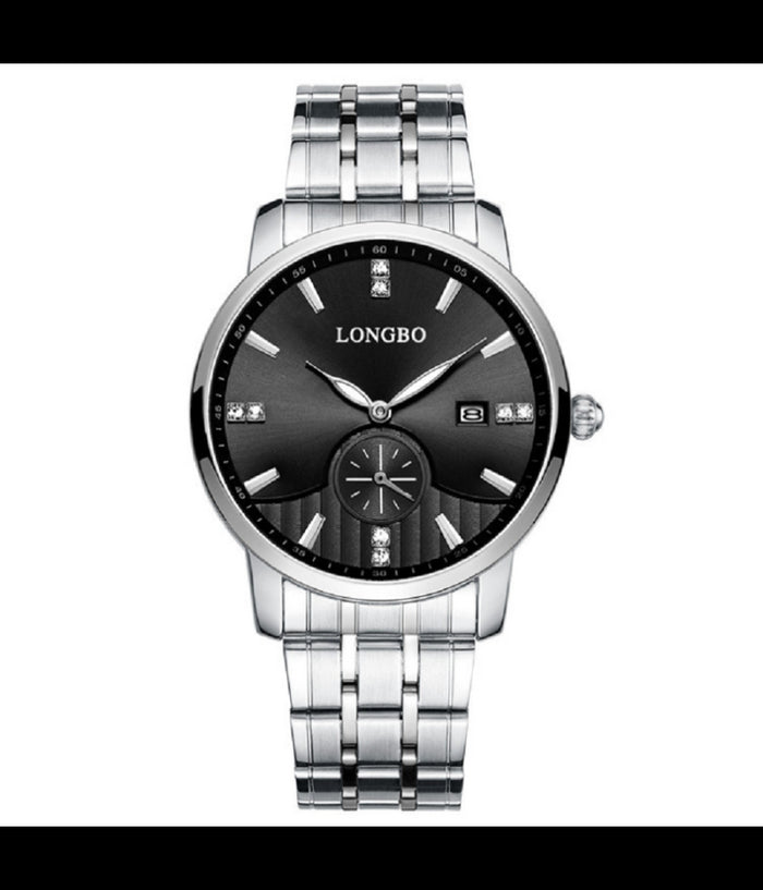 Orologio Uomo Donna Longbo 80436 Analogico Data Impermeabile Acciaio Silver Nero    -uomo    -