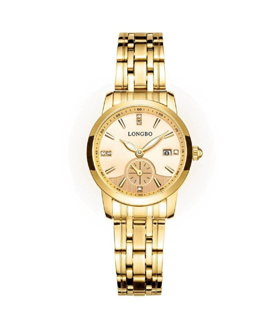 Orologio Uomo Donna Longbo 80436 Crono Analogico Data Impermeabile Acciaio Dorato         