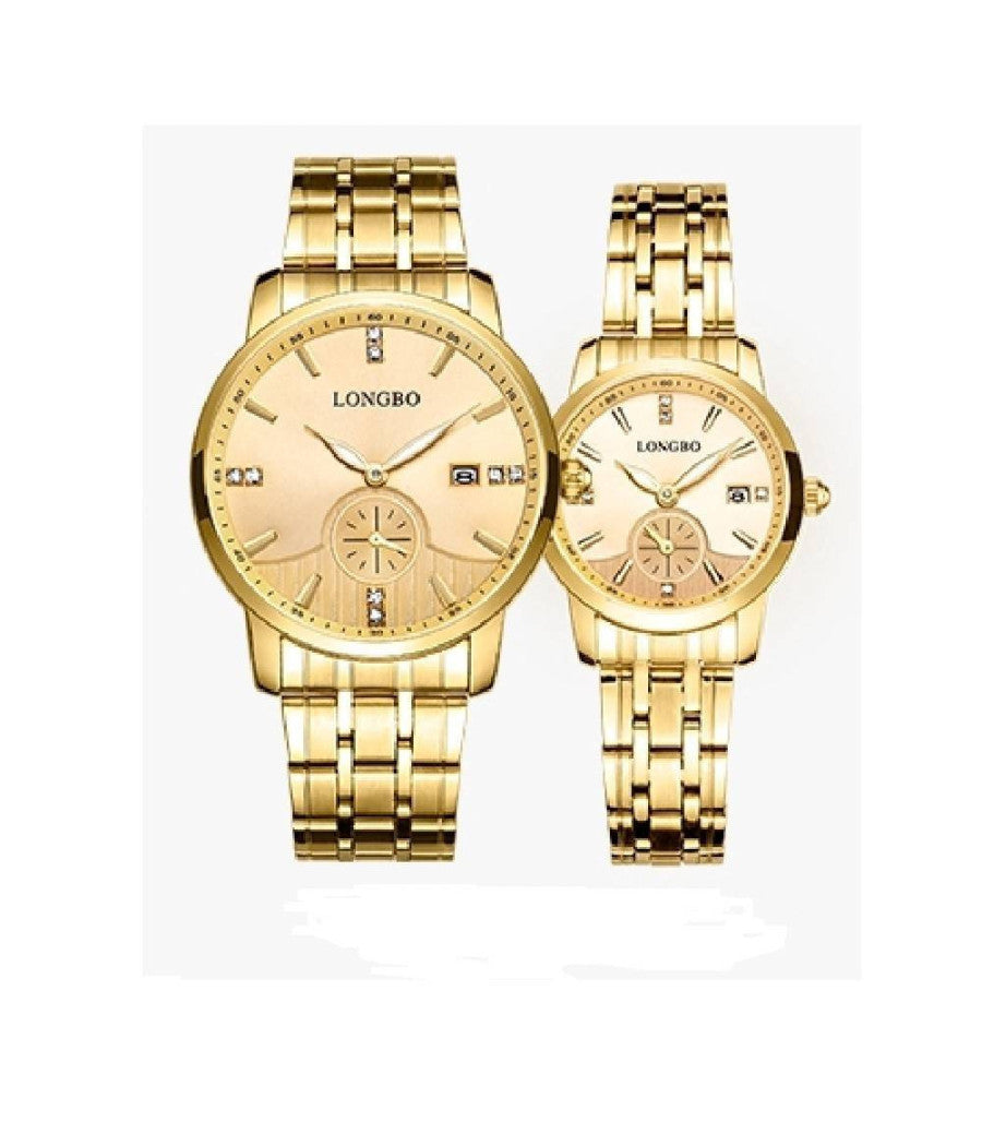 Orologio Uomo Donna Longbo 80436 Crono Analogico Data Impermeabile Acciaio Dorato         