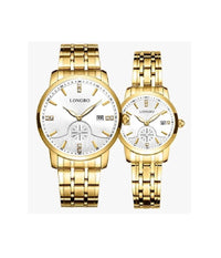 Orologio Uomo Donna Longbo 80436 Crono Data Impermeabile Acciaio Dorato Bianco         