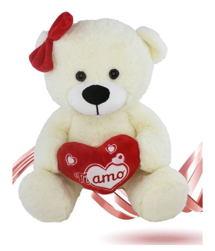 Orsa Orsetto Peluche Con Fiocco E Cuore Scritta Ti Amo 30 Cm San Valentino 92621         