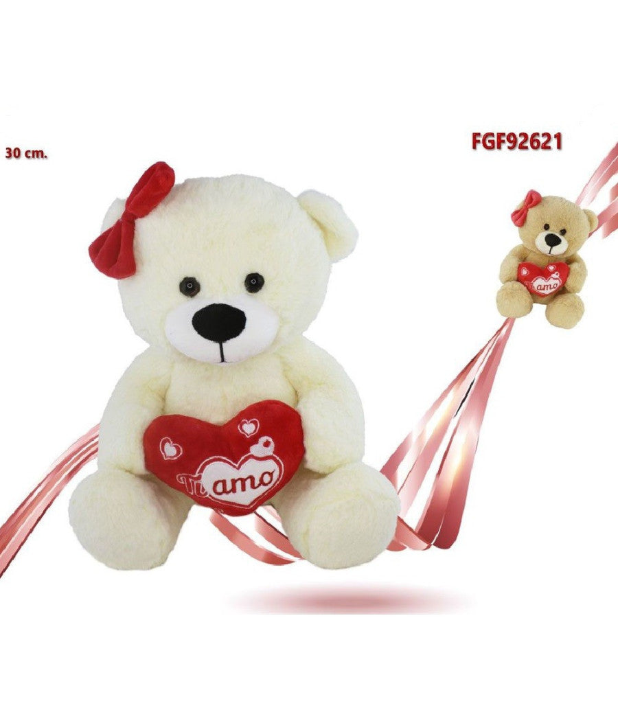 Orsa Orsetto Peluche Con Fiocco E Cuore Scritta Ti Amo 30 Cm San Valentino 92621         