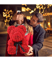 Orsacchiotto Di Rose Con Fiori Artificiali Da 40cm In Scatola Confezione Regalo         