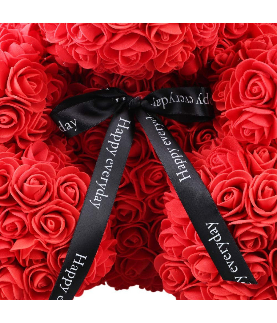 Orsacchiotto Di Rose Con Fiori Artificiali Da 40cm In Scatola Confezione Regalo         